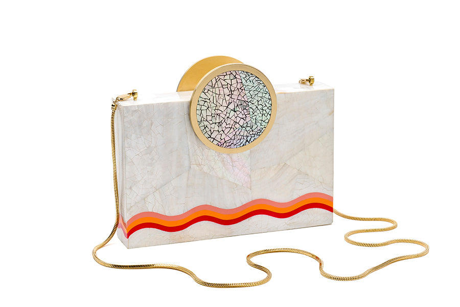 Nathalie Trad Jules Clutch Bag-Kabibe Shell clutch bag with Fruit Punch Resin, Chamber and Brass details